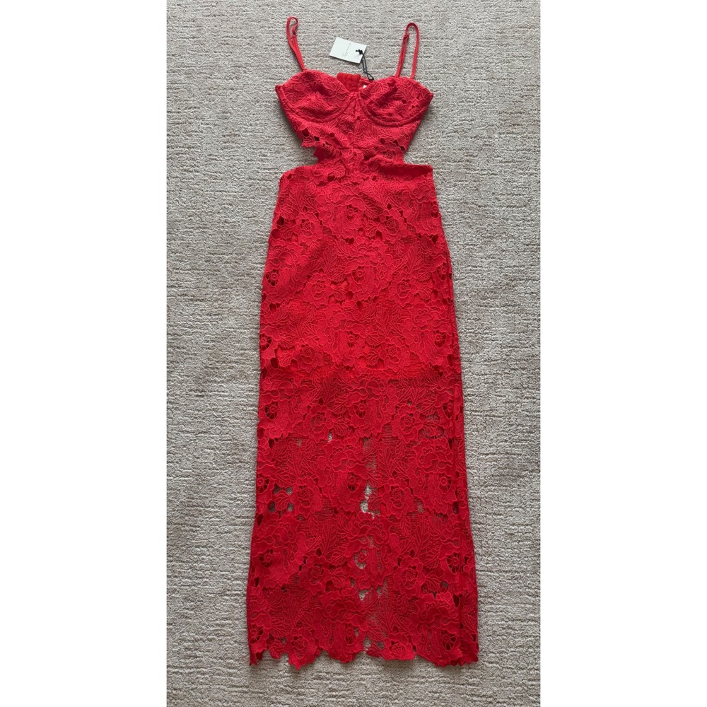 Amable by Mable Maxi Dress Women S Red NWT Lace Cutout Adjustable Straps Glam